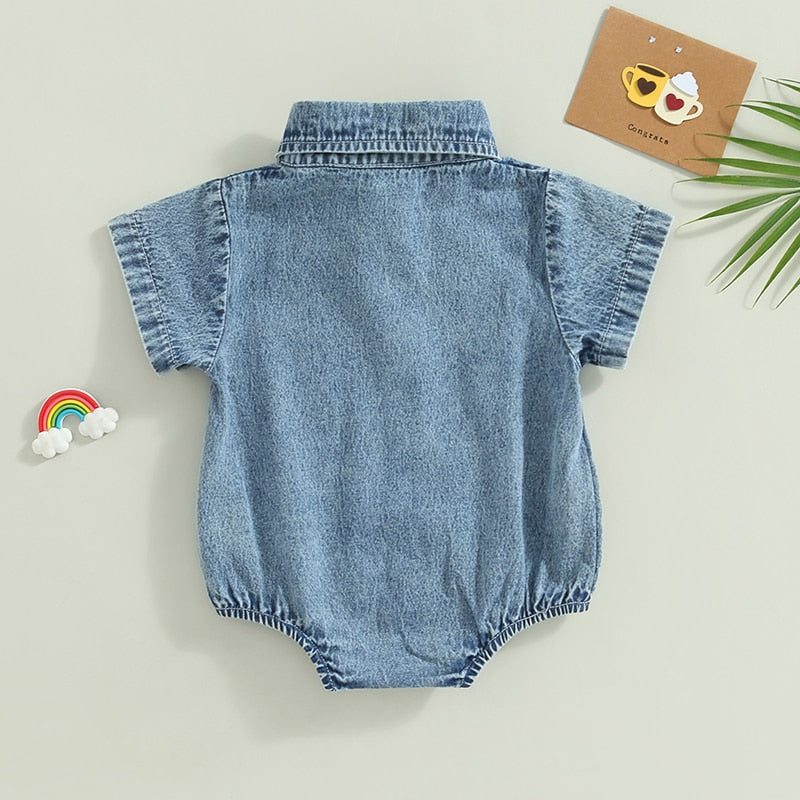 Collared Denim Onesie for Baby & Toddler Boys Bitsy Bug Boutique