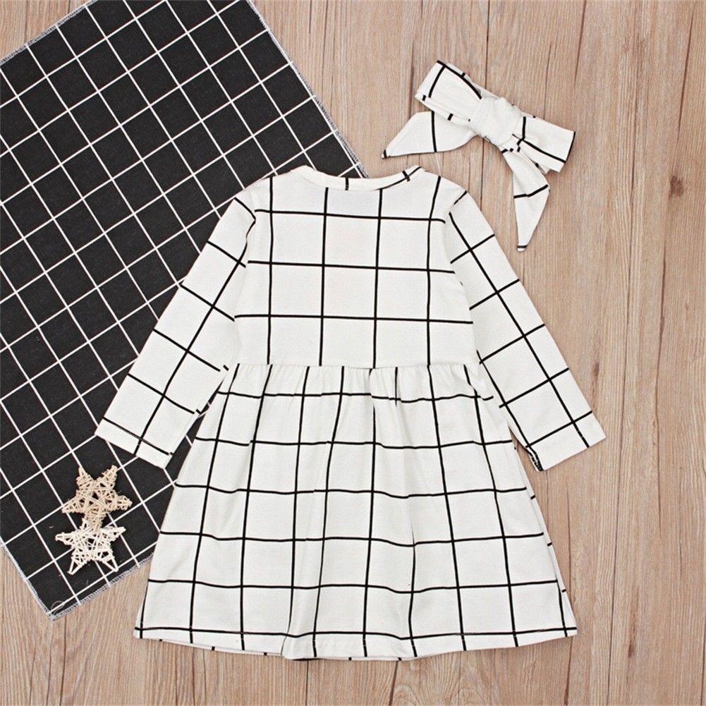 Black White Plaid Dress with Headband for Toddler Girls – Bitsy Bug