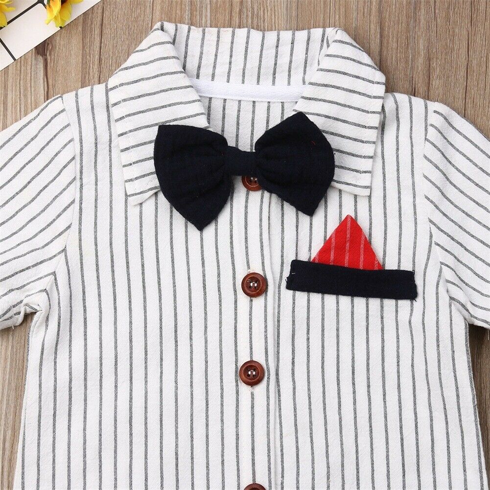 Striped Formal Bow Tie Romper for Baby & Toddler Boys Bitsy Bug Boutique