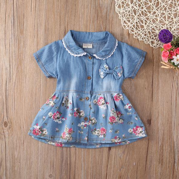 infant denim dress Floral Denim Dress for Baby & Toddler Girls – Bitsy Bug Boutique