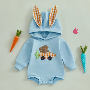 Plaid Bunny Ear Hooded Onesie