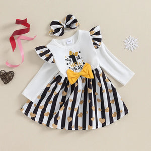 My 1st New Year Striped Heart Dress