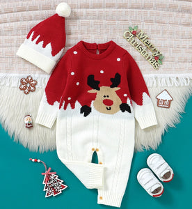 Knitted Reindeer Romper & Hat