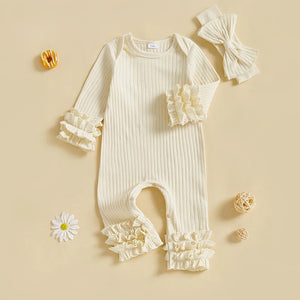 Solid Ribbed Ruffle Romper & Headband