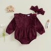 Solid Ribbed Velvet Onesie & Bow