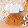 Ribbed Puff Sleeve Top & Bow Skirt