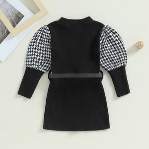 Plaid Puff Sleeve Belted Dress