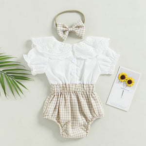 Plaid Lace Collar Romper & Headband