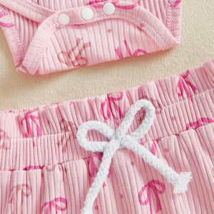 Ribbed Ruffle Ribbon Outfit & Bow