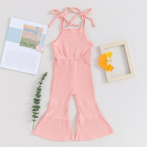 Solid Ribbed Bell Bottoms Romper