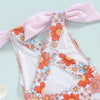 Striped Shoulder Bow Floral Swimsuit