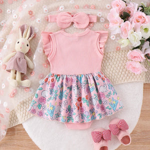 Pink Floral Spring Bunny Dress & Headband
