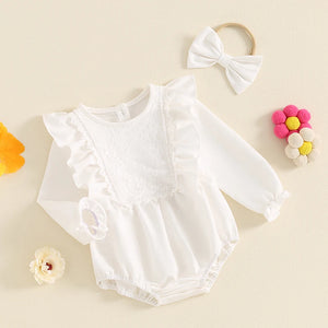 White Lace Ruffle Onesie & Bow