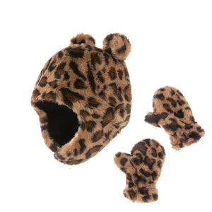 Plush Leopard Hat & Gloves