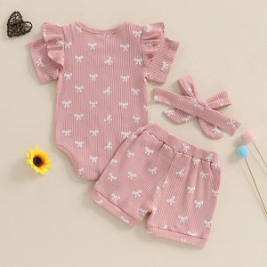 Ruffled Ribbed Bow Outfit