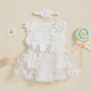 Sleeveless Ribbed Butterfly Flower Dress