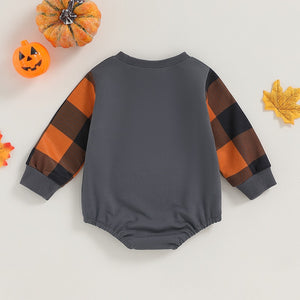 Plaid Pumpkin Face Onesie