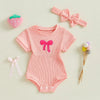 Pink Ribbed Onesie & Headband