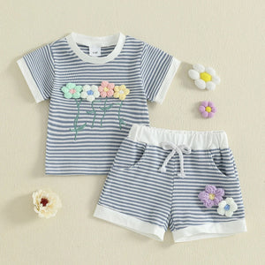 Striped Flower Patch Shirt & Shorts