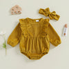 Solid Ribbed Velvet Onesie & Bow