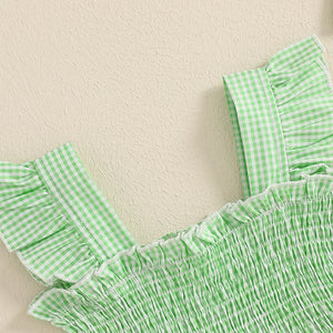 Plaid Avocado Ruffle Dress & Bow