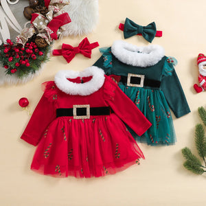 Plush Christmas Belt Dress & Headband