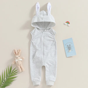 Sleeveless Bunny Ear Hoodie Romper