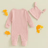 Solid Ribbed Ruffle Onesie & Knotted Hat