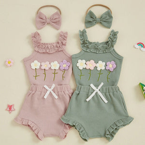Ruffled Summer Flowers Outfit & Bow