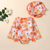 Long Sleeve Fresh Flower Swimsuit with Hat