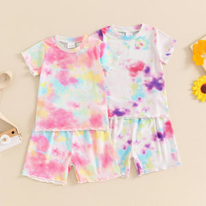 Ribbed Ruffle Tie Dye Shirt & Shorts