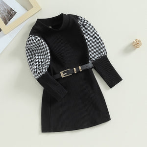 Plaid Puff Sleeve Belted Dress