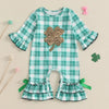 Plaid Sequins Clover Romper