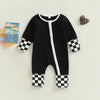 Checkered Patchwork Zipper Onesie