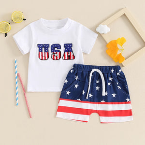 Embroidered USA T-shirt & Shorts