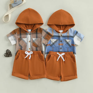 Plaid Hooded Romper & Shorts