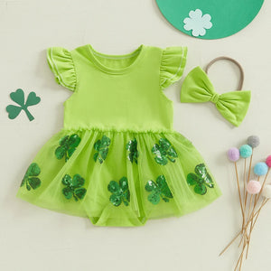 Sequins Clover Dress & Headband