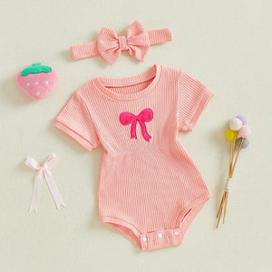 Pink Ribbed Onesie & Headband