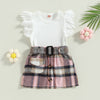 Frilled Top & Plaid Pocket Skirt Outfit