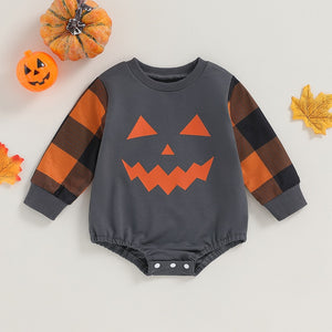 Plaid Pumpkin Face Onesie