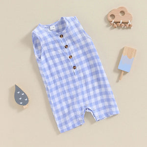 Plaid Button Boy Romper