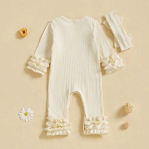 Solid Ribbed Ruffle Romper & Headband