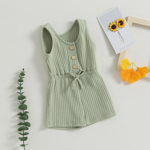 Solid Ribbed Waist Tie Romper