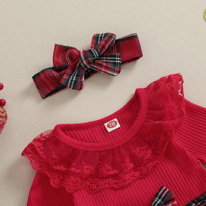 Plaid Holiday Romper Dress & Bow