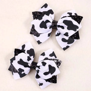 2 Pack Cow Glitter Bow Clips