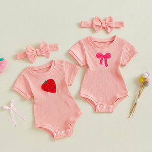 Pink Ribbed Onesie & Headband