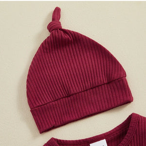 Solid Ribbed Button Onesie & Hat