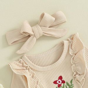 Floral Ruffles Ribbed Outfit
