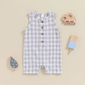 Plaid Button Boy Romper