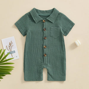 Solid Collared Button Romper